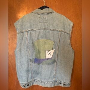 Trucker Vest Lightwash Denim Custom Mad Hatter Paint Sz M